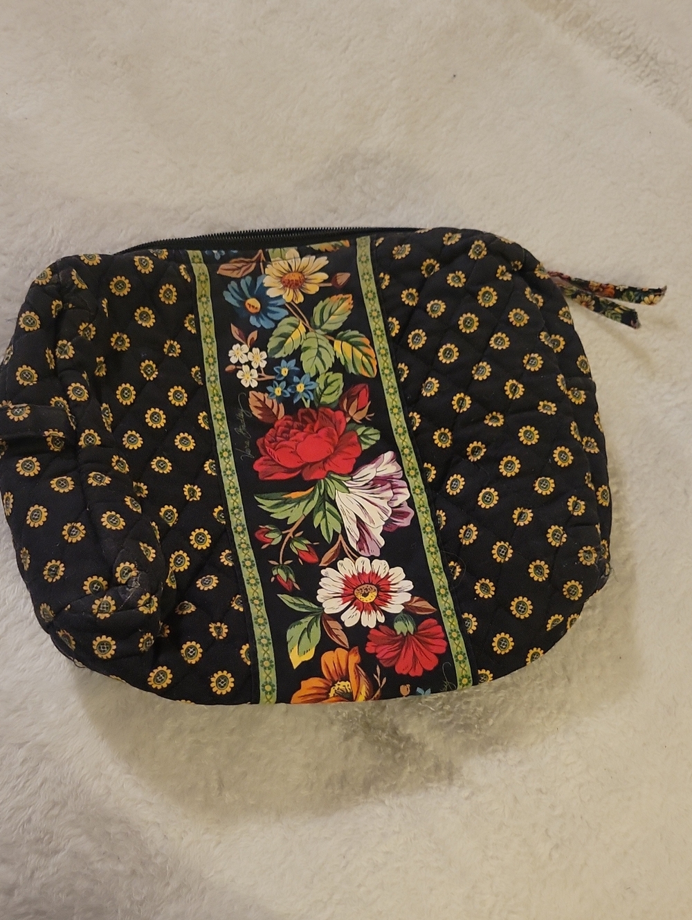 Vera Bradley Black Floral Stripe Quilted Cosmetic Pouch